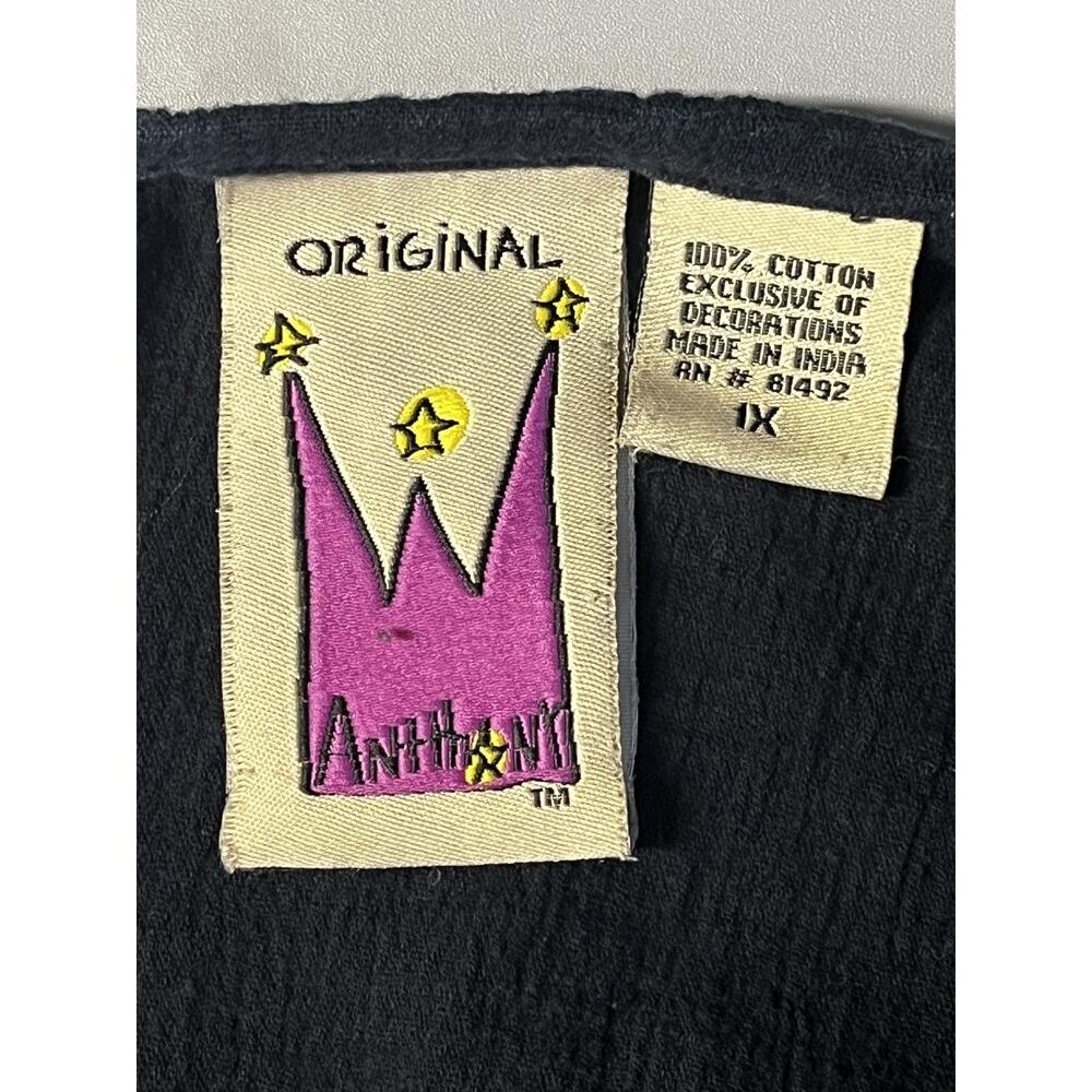 Original Anthony's Shirt Womens 1X Embroidered Floral V-Neck Black Tunic VTG Y2K - Picture 5 of 10